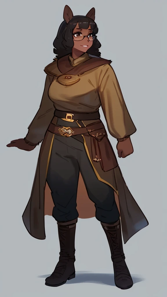 By bebebebebe, by lostgoose, by goonie-san, Solo, standing, black woman, glasses, big glossy lips, ((lip gloss)), eyelashes, eyeliner, dark brown eyes, black curly hairstyle, human, fantasy archer, ranger, dnd, dungeons and dragons