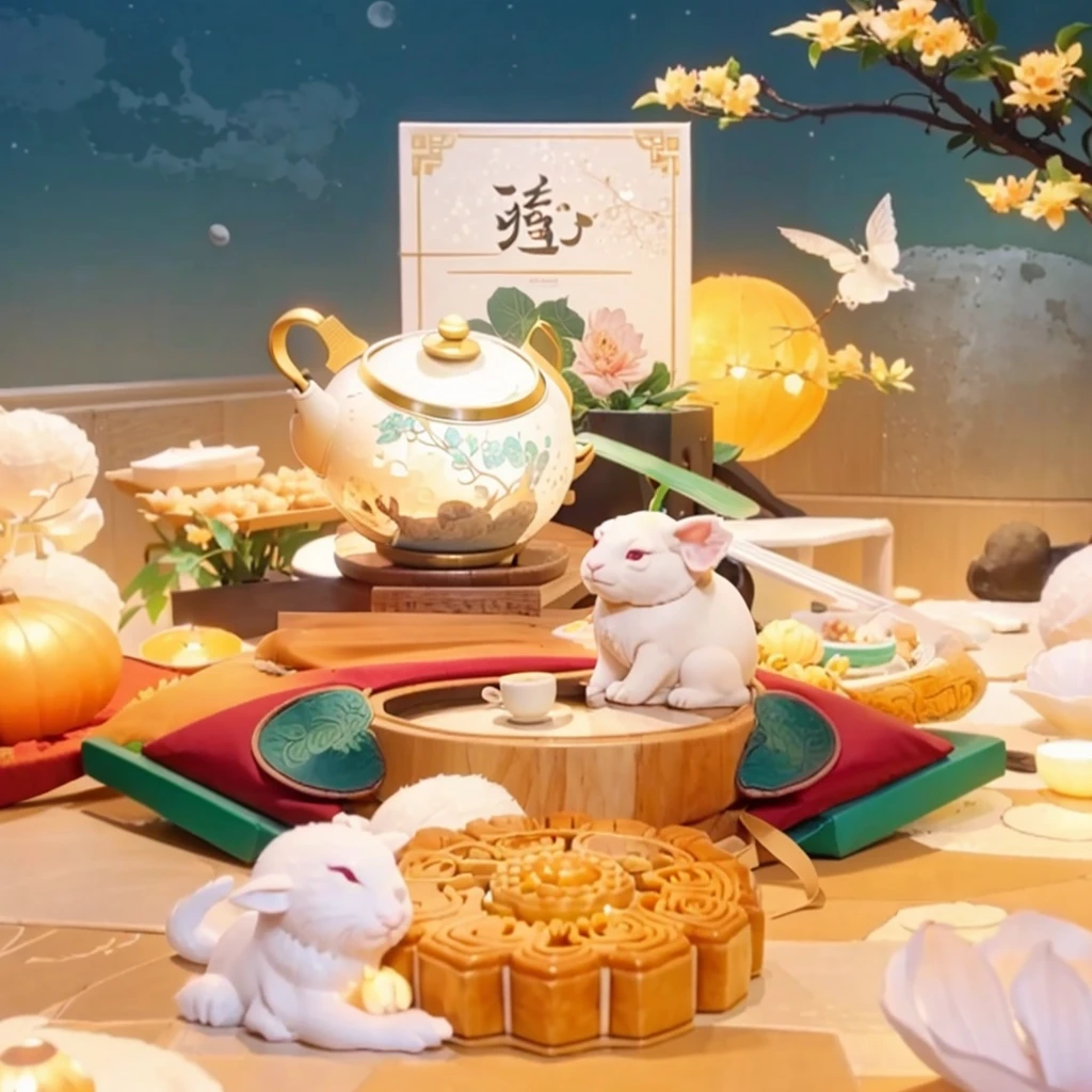 Mid-Autumn Festival，Jade Rabbit，moon cake，Osmanthus fragrans，teapot