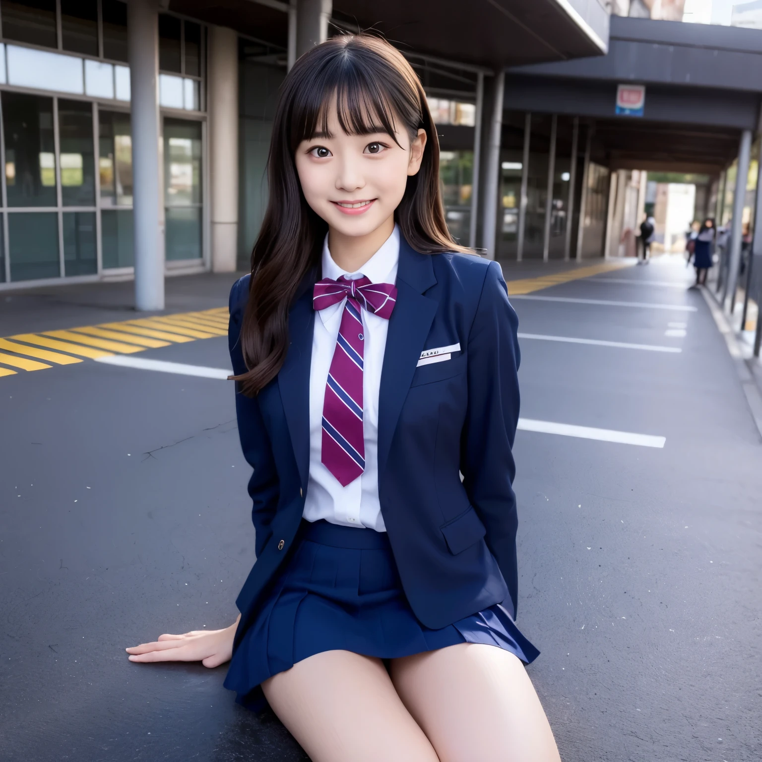 Center View、An Asian woman in a short skirt and bow tie is sitting on a train、Cute school girl、Japanese girls uniform、Wear Japan 、Japanese 、Surreal 、Dressed as a high school girl、Surreal 、Wear a uniform、Realistic school girl、Girl in uniform、Wear a uniform、 Pause、Whole Body Ezbian、Nice skin、Glowing Skin、Nice thighs、Shining thighs、Shining Regaleg , Japanese High School 、Nogizaka Idol、Korean Idol、Tai Gu emphasized、One person、crowd、Ultra mini skirt