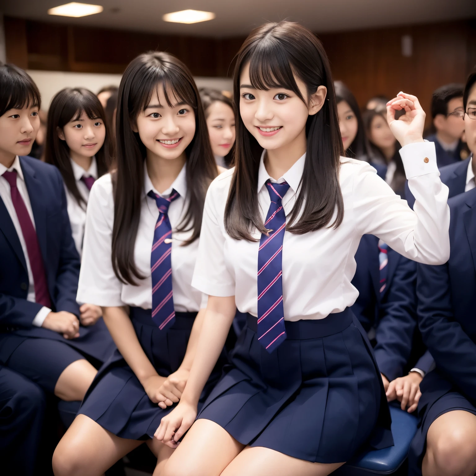 Center View、An Asian woman in a short skirt and bow tie is sitting on a train、Cute school girl、Japanese girls uniform、Wear Japan 、Japanese 、Surreal 、Dressed as a high school girl、Surreal 、Wear a uniform、Realistic school girl、Girl in uniform、Wear a uniform、 Pause、Whole Body Ezbian、Nice skin、Glowing Skin、Nice thighs、Shining thighs、Shining Regaleg , Japanese High School 、Nogizaka Idol、Korean Idol、Tai Gu emphasized、One person、crowd、Ultra mini skirt