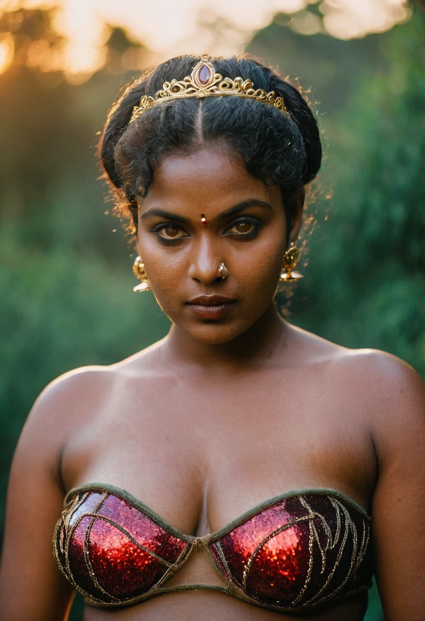 (((photo of a ancient kerala nude alien ))), (((black kali))) , (((Half Body))), (((very dark skin))), (((45 years old))), (((((very dark nipple and areola))))) (((plus size chubby tall))), (((huge busty milky wet big massive boobs))), (((nude thick thigh))), (((ancient black mini skirt))), ((black skin dark body)), (((red ornaments))), (((depth of field))), ((( flame bokeh))), (((rain))), ((( flashing light leaks))), (((divine))), photorealistic,photo, realism, Getty Images, RAW candid cinema, 16mm, colour graded portra 400 film, remarkable colour, ultra realistic, textured skin, remarkable detailed pupils, realistic dull skin noise, visible skin detail, skin fuzz, dry skin, shot with cinematic,light leaks, RAW Image, DOF, depth of field,bokeh