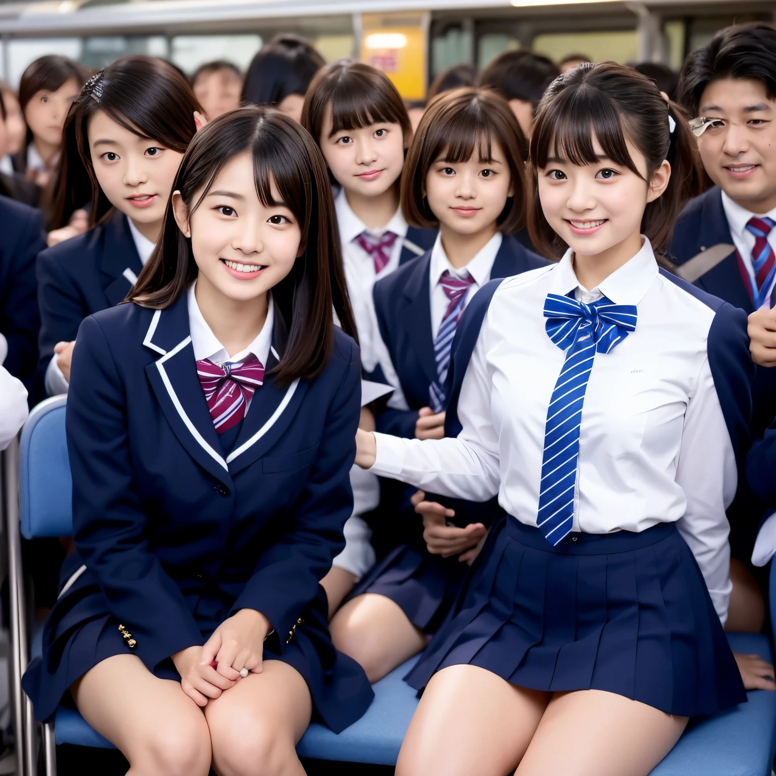 Center View、An Asian woman in a short skirt and bow tie is sitting on a train、Cute school girl、Japanese girls uniform、Wear Japan 、Japanese 、Surreal 、Dressed as a high school girl、Surreal 、Wear a uniform、Realistic school girl、Girl in uniform、Wear a uniform、 Pause、Whole Body Ezbian、Nice skin、Glowing Skin、Nice thighs、Shining thighs、Shining Regaleg , Japanese High School 、Nogizaka Idol、Korean Idol、Tai Gu emphasized、One person、crowd、Ultra mini skirt