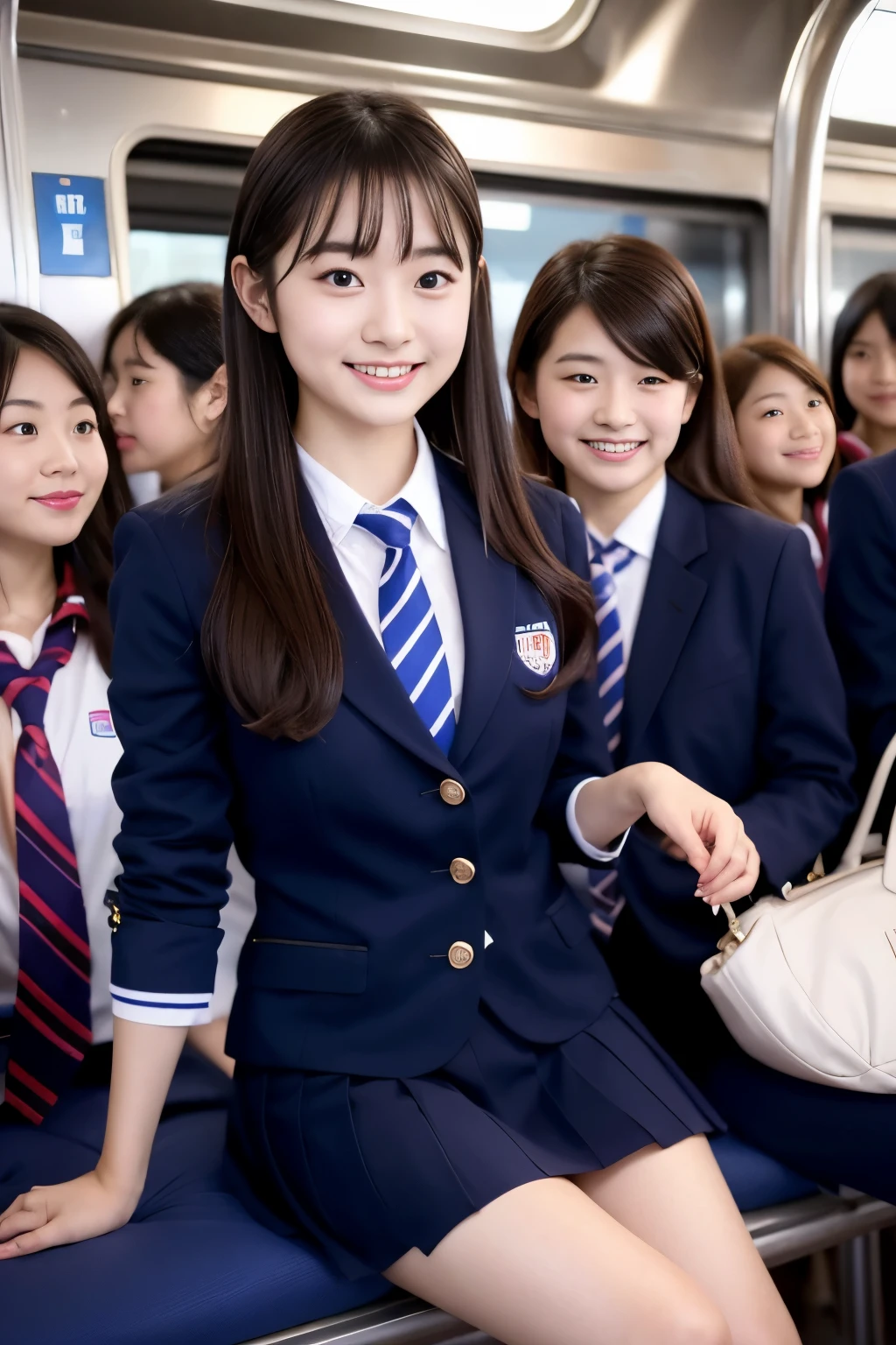 Center View、An Asian woman in a short skirt and bow tie is sitting on a train、Cute school girl、Japanese girls uniform、Wear Japan 、Japanese 、Surreal 、Dressed as a high school girl、Surreal 、Wear a uniform、Realistic school girl、Girl in uniform、Wear a uniform、 Pause、Whole Body Ezbian、Nice skin、Glowing Skin、Nice thighs、Shining thighs、Shining Regaleg , Japanese High School 、Nogizaka Idol、Korean Idol、Tai Gu emphasized、One person、crowd、Ultra mini skirt