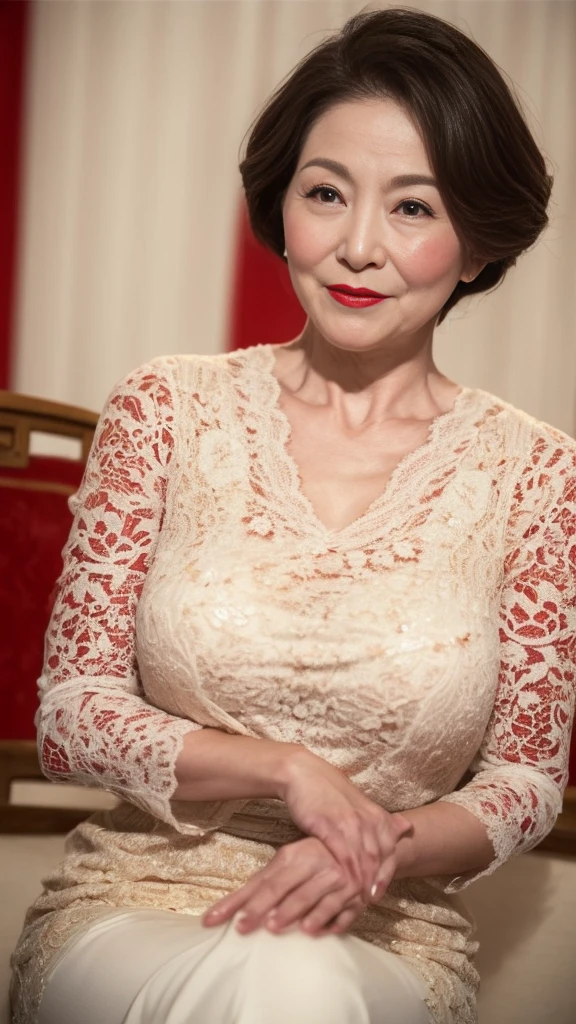 Mature Woman, 120 years old, Magazine Gravure, senior citizen, Draw lips correctly, Red lipstick, No discomfort, 16K, Highest quality, Very detailed, Realistic, Very detailed肌, (Chinese), alone, Huge breasts, Mature Madam, Glamour, sexy, Chromo White Skin, Staring straight ahead,