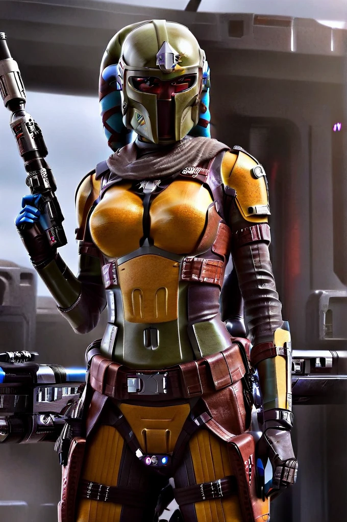 A ((female Twi'lek ))Mandalorian, detailed futuristic armor, intricate helmet, jetpack, blaster rifle, epic pose, dramatic lighting, gritty sci-fi atmosphere, cinematic, dramatic colors, highly detailed, 8k, photorealistic, masterpiece female Twi'lek
