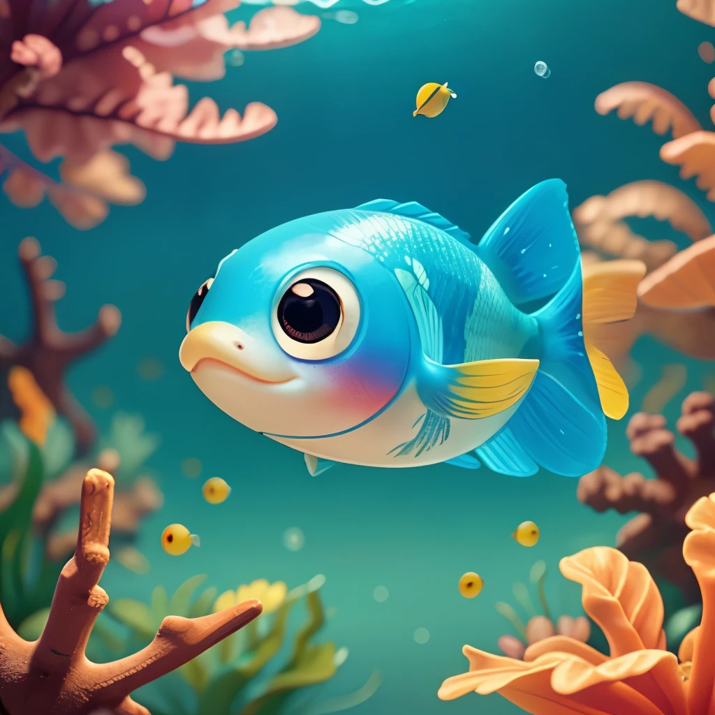 Colorful cute fish with eyes in the sea