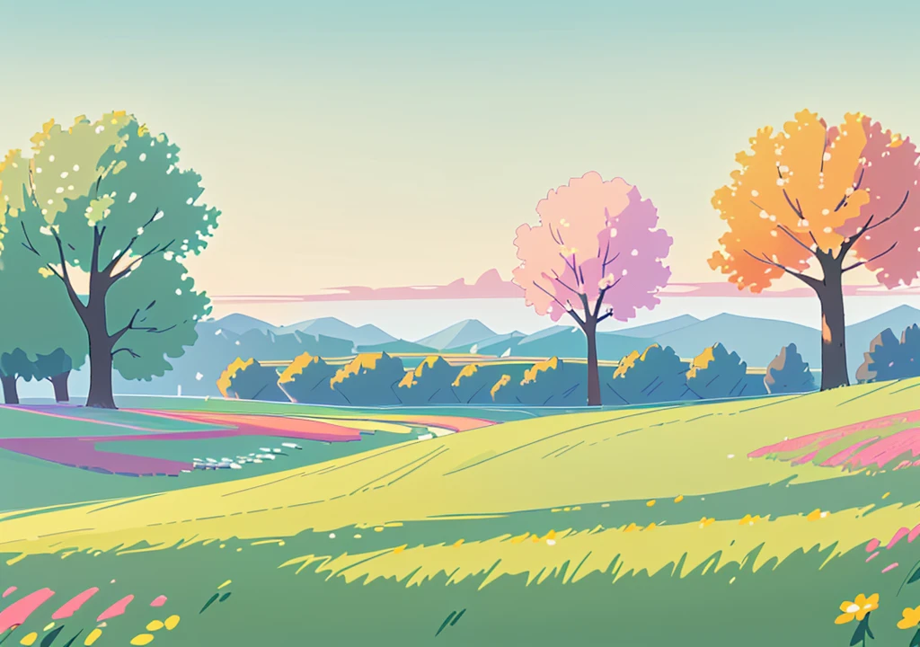 peaceful nature field landscape with flowers and beautiful sky with many details 4K quality