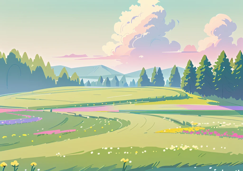 peaceful nature field landscape with flowers and beautiful sky with many details 4K quality  
