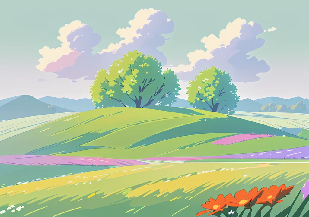peaceful nature field landscape with flowers and beautiful sky with many details 4K quality  