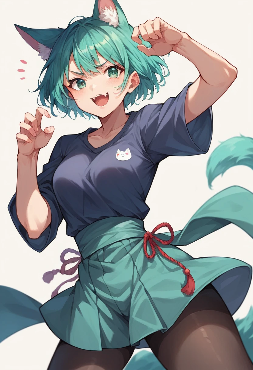 a closeup of a cartoon character with fox ears, fox girl, mikudayo, anime moe art style, Cat Mimi, short hair, anime girl with teal hair, dominant pose