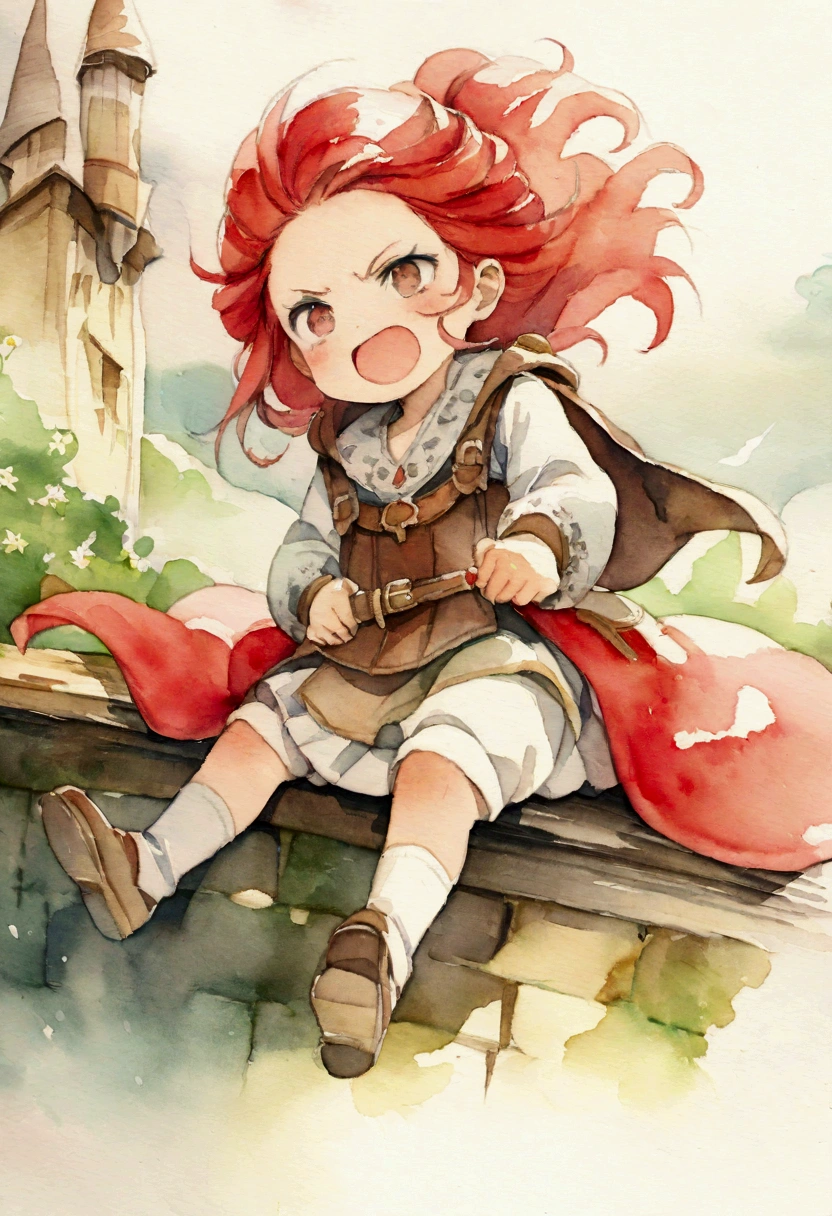 Red-haired princess　A mean face　１４Age　Fantasy　Picture books　watercolor