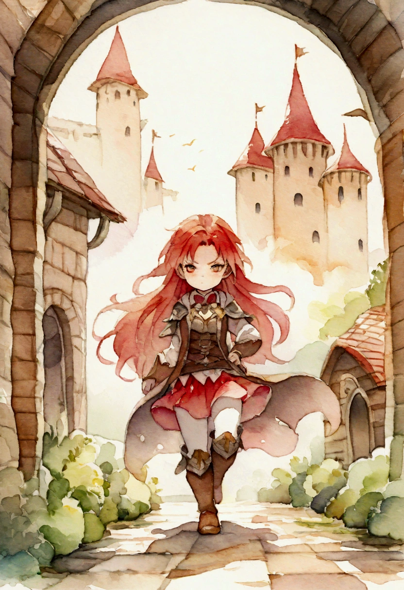 Red-haired princess A mean face 14Age Fantasy Picture books watercolor
