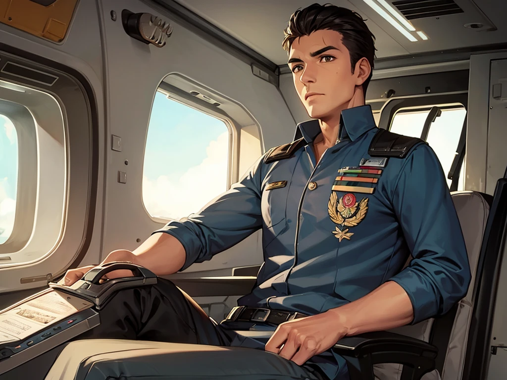 Mexican navy pilot man sitting in his chair piloting a warship
