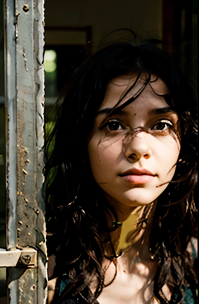 Ugly girl with a very wide nose. Marked and super black dark circles. cachetona. Wavy but tangled hair with little shine. Very dark green eyes. AND VERY VERY SKINNY BECAUSE SHE HAS ANOREXIA.