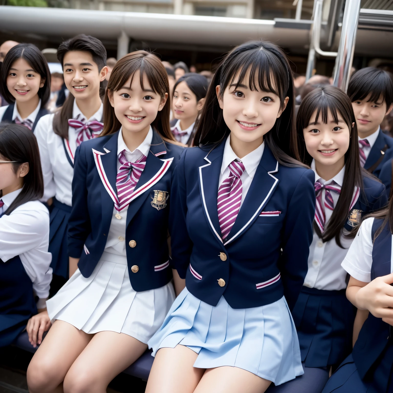 Center View、An Asian woman in a short skirt and bow tie is sitting on a train、Cute school girl、Japanese girls uniform、Wear Japan 、Japanese 、Surreal 、Dressed as a high school girl、Surreal 、Wear a uniform、Realistic school girl、Girl in uniform、Wear a uniform、 Pause、Whole Body Ezbian、Nice skin、Glowing Skin、Nice thighs、Shining thighs、Shining Regaleg , Japanese High School 、Nogizaka Idol、Korean Idol、Tai Gu emphasized、One person、crowd、Ultra mini skirt、From the knee up、Photograph from below