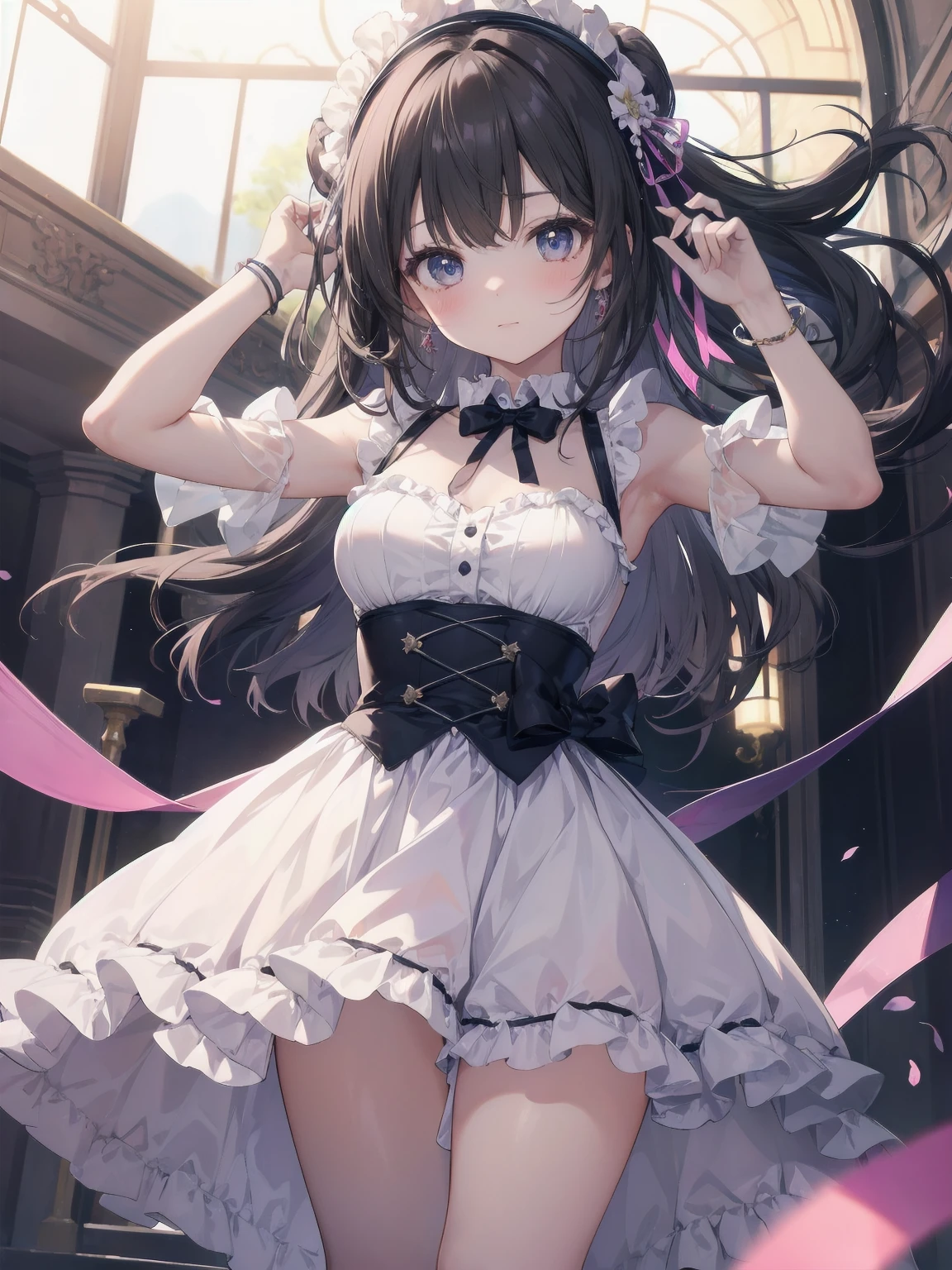 masterpiece、so beautiful、Clear contours、A beautiful girl in a cute frilly dress is dancing and posing cutely.