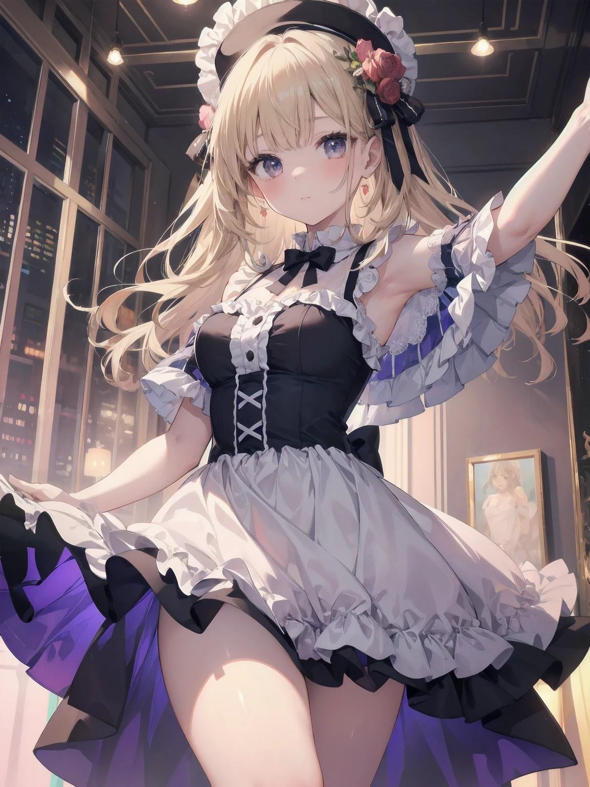 masterpiece、so beautiful、Clear contours、A beautiful girl in a cute frilly dress is dancing and posing cutely.