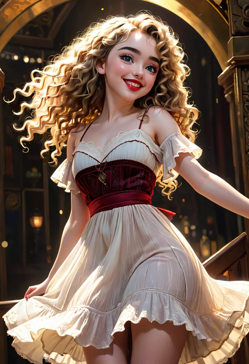 A Beautful Jewish Women With A Thick Bushy Unibrow And A Attractive Nose. Thick, Intense, Curly, Frizzy, Messy Long Golden Hair. Boho Dress. Curvy Hourglass Figure. Ultra HD,, Epic Lighting, Striking Silhouette. Sabrina Carpenter. Attractive Pose. Aluring Smile. Red Lips. The Official Art – An Award-Winning Digital Masterpiece In 4K Ultra HD, Extreme Detail And Intricate Realism. This Concept Art Brought To Life By The Hands Of Artists Like Wlop & Artgerm In A Stunning 2D Vector Illustration.