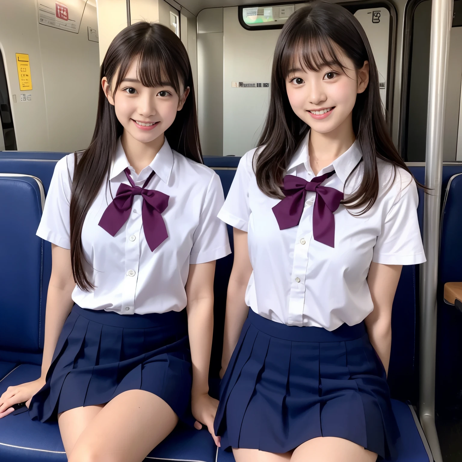 Center View、An Asian woman in a short skirt and bow tie is sitting on a train、Cute school girl、Japanese girls uniform、Wear Japan 、Japanese 、Surreal 、Dressed as a high school girl、Surreal 、Wear a uniform、Realistic school girl、Girl in uniform、Wear a uniform、 Pause、whole bodyエズビアン、Nice skin、Glowing Skin、Nice thighs、Shining thighs、Shining Regaleg , Japanese High School 、Nogizaka Idol、Korean Idol、Tai Gu emphasized、One person、Ultra mini skirt、From the knee up、Photograph from below、whole body
