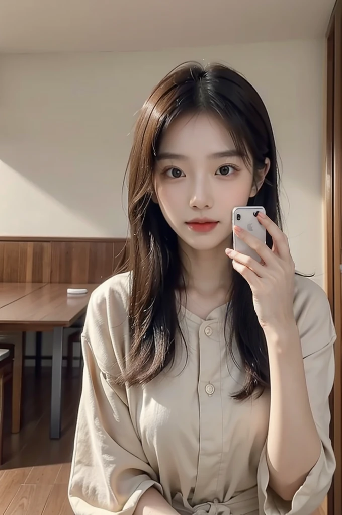 Selfie photos closer to real life,Faceless selfie,Face-covering selfie,A 27 year old Asian woman,Actual life selfie photos,Casual and sweet summer look,居Home生活,Home,indoor,Naturally and skillfully blocks most of the face,But the outline is clear,I can feel that she is a beautiful and generous Asian beauty