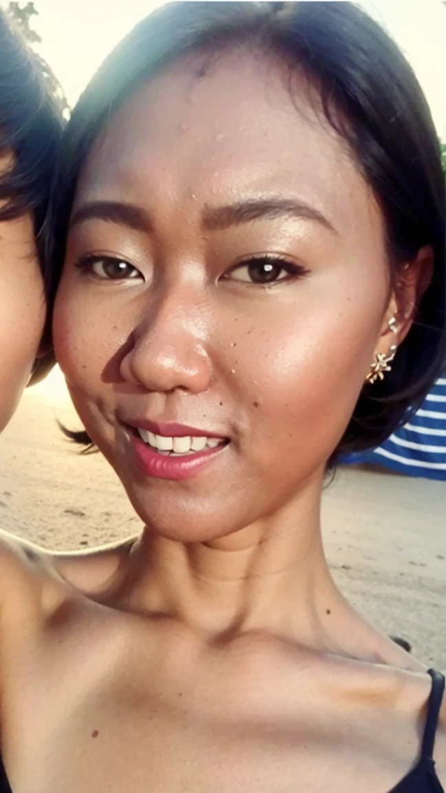 (top-quality、8K、32K、​masterpiece、nffsw:1.2), nude, show full breasts、a necklace、simple background、From  above、looking at the viewers、A sexy、Armpits、Show the armpits、the beach、Brazilian 、Armpit up、pores、Highlights of digression、armpits hair、piercings