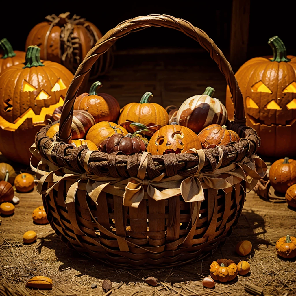 Pumpkin basket bleeding，Packed with candy， line，