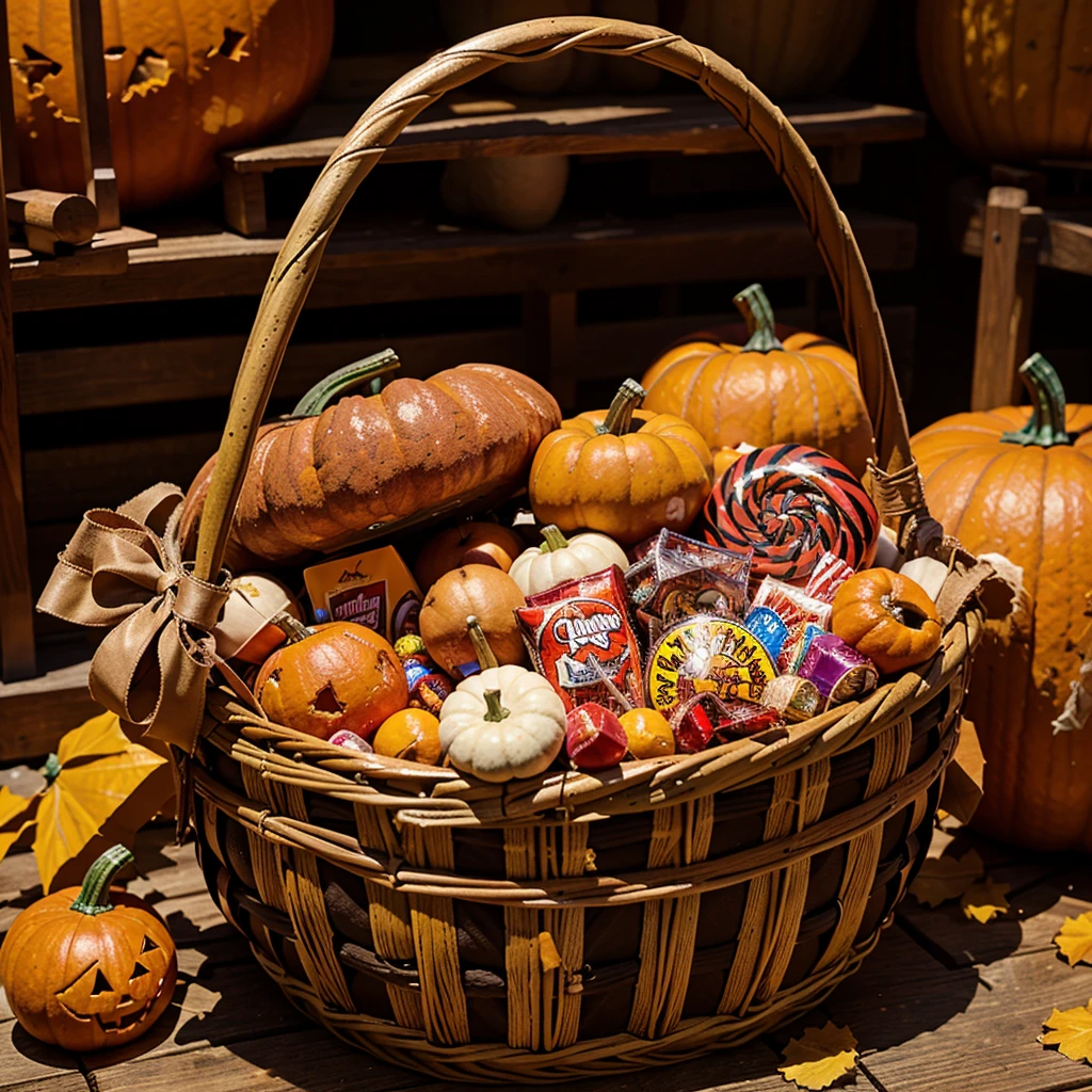 Pumpkin basket bleeding，Packed with candy， line，