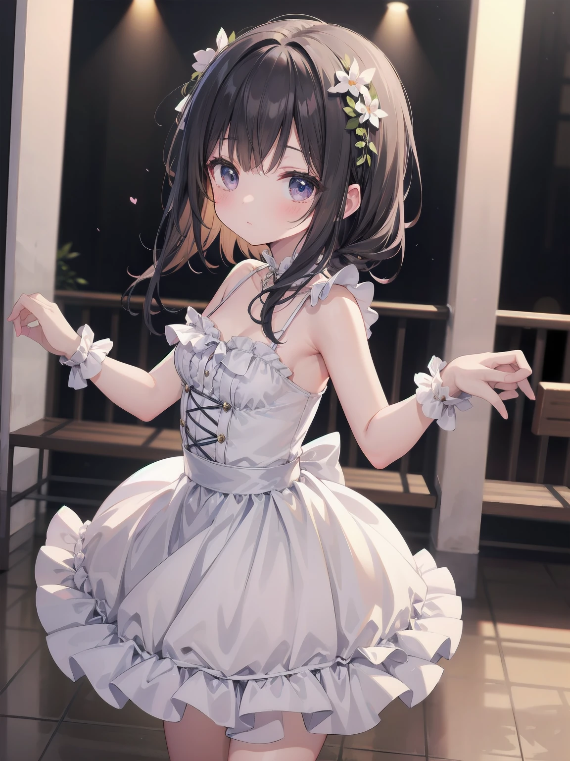 masterpiece、so beautiful、Clear contours、A beautiful girl in a cute frilly dress is dancing and posing cutely.