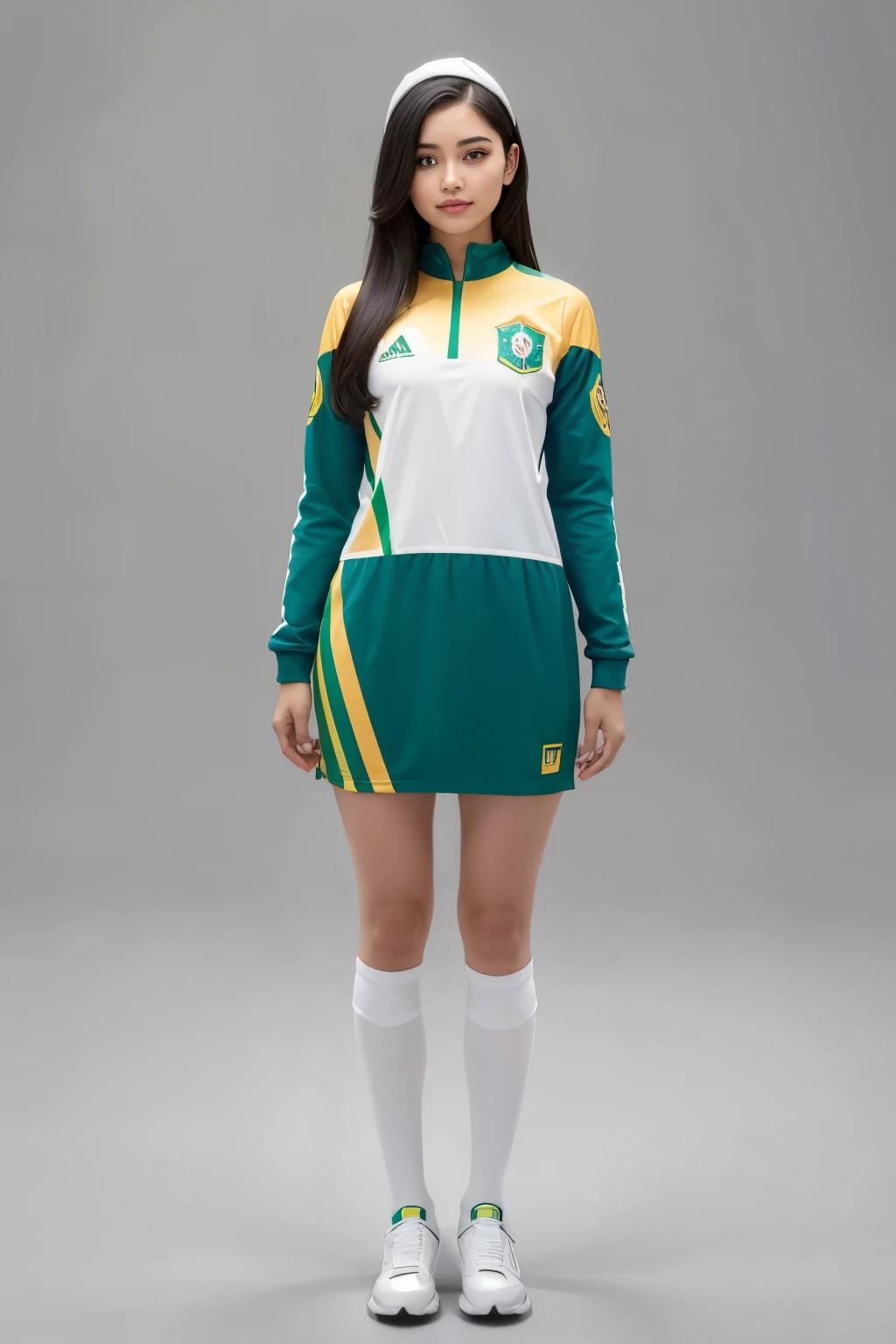 ((best qualityer)), ((clothing on human model)) create a charming and cultural uniform for the Brazilian team for the 2024 Olympics, in good quality image as if it were on a human model
