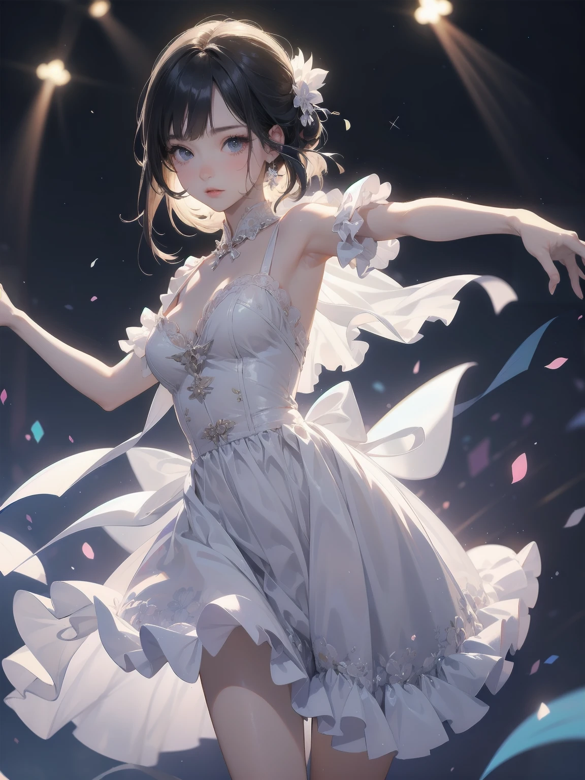 masterpiece、so beautiful、Clear contours、A beautiful girl in a cute frilly dress is dancing and posing cutely.