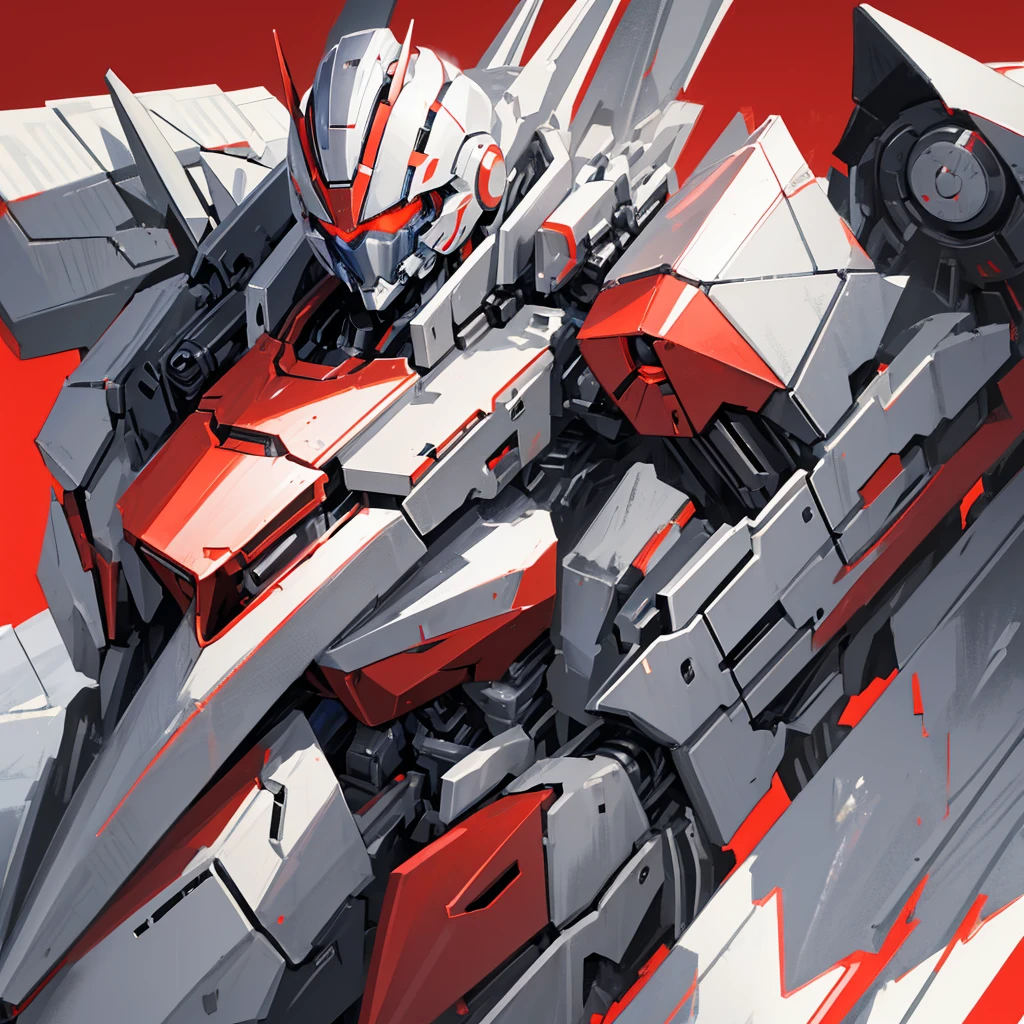 A mecha made of steel，A huge mecha flashing red，((Plain gray background))