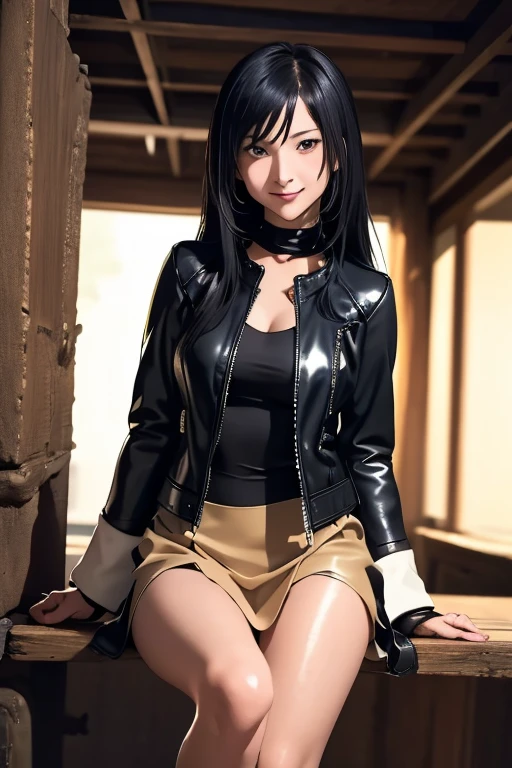 8K, (best quality, masterpiece:1.3), (detailed:1.2), 1girl, solo, ((16 year old, Filipino Woman, tanned skin, long black hair:1.3, Detailed Amber eyes:1.03, glossy lips, lipstick, Detailed face, firm breasts, narrow waist, (Wearing: Black Opened Jacket, spandex top, black leather skirt, belt:1.2, round earrings))), (long hair), (midriff), (agile physique:1.1), (Character Focus), Perfect Anatomy, She's looking at the camera with an thrilled and joyful look on her face, (Smiling, open mouth, teeth), ((NSFW)), ((Sex:1.5)), ((Sitting on cock)), ((vaginal sex)), (pussy penetration), (wet pussy), (pussy juices), (cum loud), pleasure, (orgasm expression)