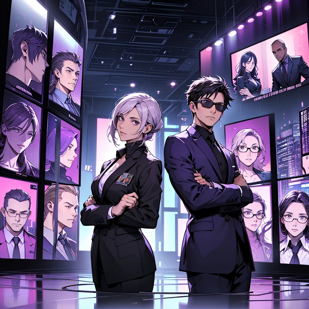 In one image divided into four sections, an architect male, a logician female, a commander female, and a debater male appear, each in distinctive poses against a unified backdrop with shades of purple.