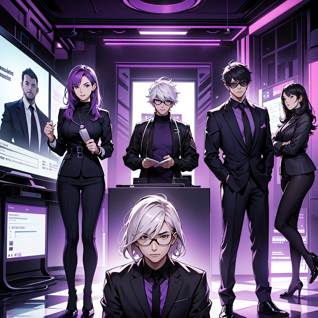 In one image divided into four sections, an architect male, a logician female, a commander female, and a debater male appear, each in distinctive poses against a unified backdrop with shades of purple.