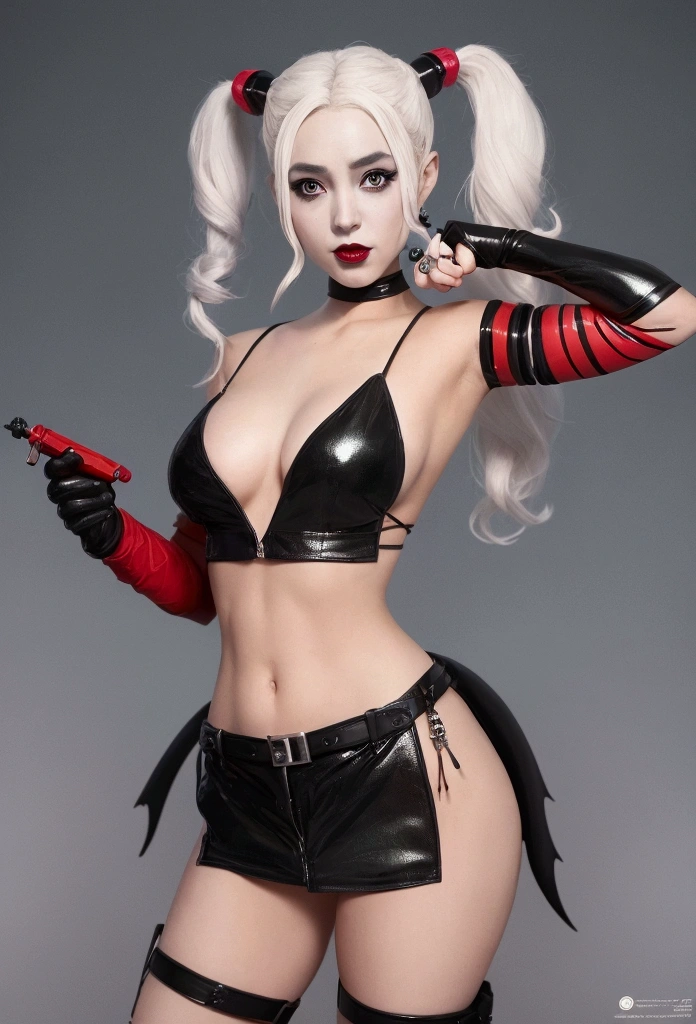 femme arafée en costume avec une chauve-souris et un couteau, Harley Quinn, reine harley, cosplay on black reine harley, of Harley Quinn, portrait of Harley Quinn, Artgerm Moody Photographie, inspired by the cg company, artgerm julie bell beeple, [ tendance sur CGSociety ]!!, head of&#39;work of the cg company, corps entier cgsociety