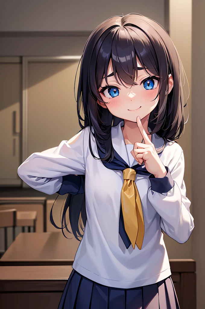 (masterpiece,Highest quality,Ultra-high resolution),((Perfect Face, Perfect body、Beautiful Eyes)),(school uniform,Shigure Ui),(Condescending expression、A mocking look、smile、Worried brow),from the front、classroom、Upper Body、Put your hands behind your back、slouch、Leaning forward、image:I can&#39;t even do this？