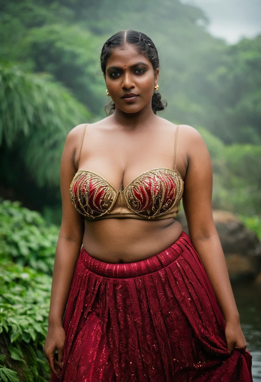 (((photo of a ancient kerala nude alien ))), (((black kali))) , (((Half Body))), (((very dark skin))), (((45 years old))), (((((very dark nipple and areola))))) (((plus size chubby tall))), (((huge busty milky wet big massive boobs))), (((nude thick thigh))), (((ancient black mini skirt))), ((black skin dark body)), (((red ornaments))), (((depth of field))), ((( flame bokeh))), (((rain))), ((( flashing light leaks))), (((divine))), photorealistic,photo, realism, Getty Images, RAW candid cinema, 16mm, colour graded portra 400 film, remarkable colour, ultra realistic, textured skin, remarkable detailed pupils, realistic dull skin noise, visible skin detail, skin fuzz, dry skin, shot with cinematic,light leaks, RAW Image, DOF, depth of field,bokeh