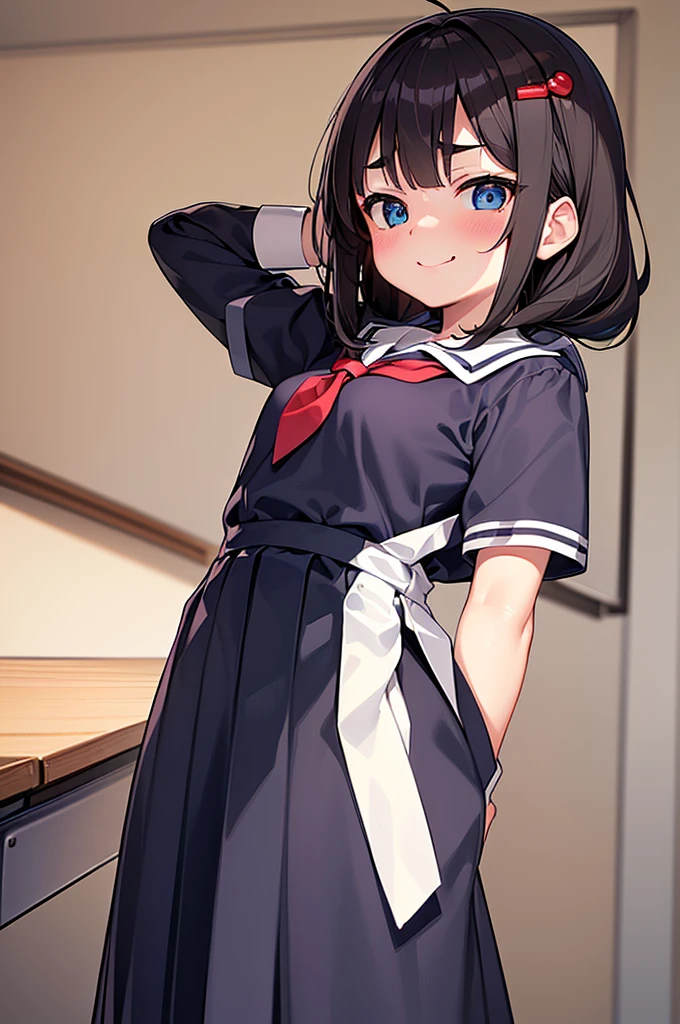 (masterpiece,Highest quality,Ultra-high resolution),((Perfect Face, Perfect body、Beautiful Eyes)),(school uniform,Shigure Ui),(Condescending expression、A mocking look、smile、Worried brow),from the front、classroom、Upper Body、Put your hands behind your back、slouch、Leaning forward、image:I can&#39;t even do this？