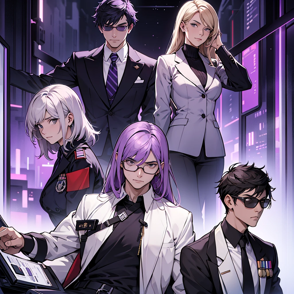 In one image divided into four sections, an architect male, a logician female, a commander female, and a debater male appear, each in distinctive poses against a unified backdrop with shades of purple.