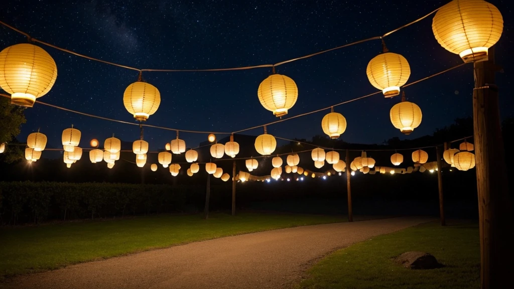 Stars in the night sky Random pentagonal lanterns Beautiful scenery filled with dancing。
