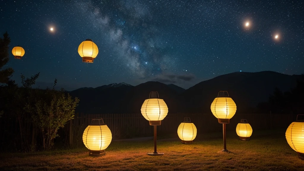 Stars in the night sky Random pentagonal lanterns Beautiful scenery filled with dancing。