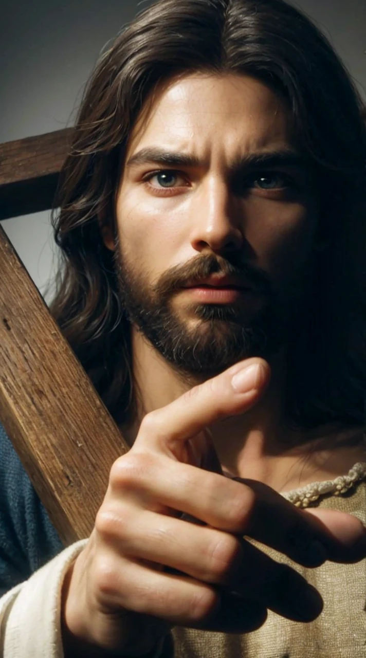 A detailed portrait of Jesus Christ, with a compassionate and intense expression. Jesus is looking directly at the viewer, conveying a deep and empathetic connection. The dramatic lighting enhances his features, creating a chiaroscuro effect that adds depth and contrast to the image. The portrait, In the style of oil painting, features a religious atmosphere with an ornate background that nods to traditional Christian iconography. Inspired by the Renaissance style, the image displays dramatic shadows and vivid colors, with cinematic lighting that accentuates the emotion of the moment. Facial features are highly detailed, capturing every nuance of expression and skin texture. The work is a true masterpiece, high quality and resolution, in 8K, with impressive photographic realism.
