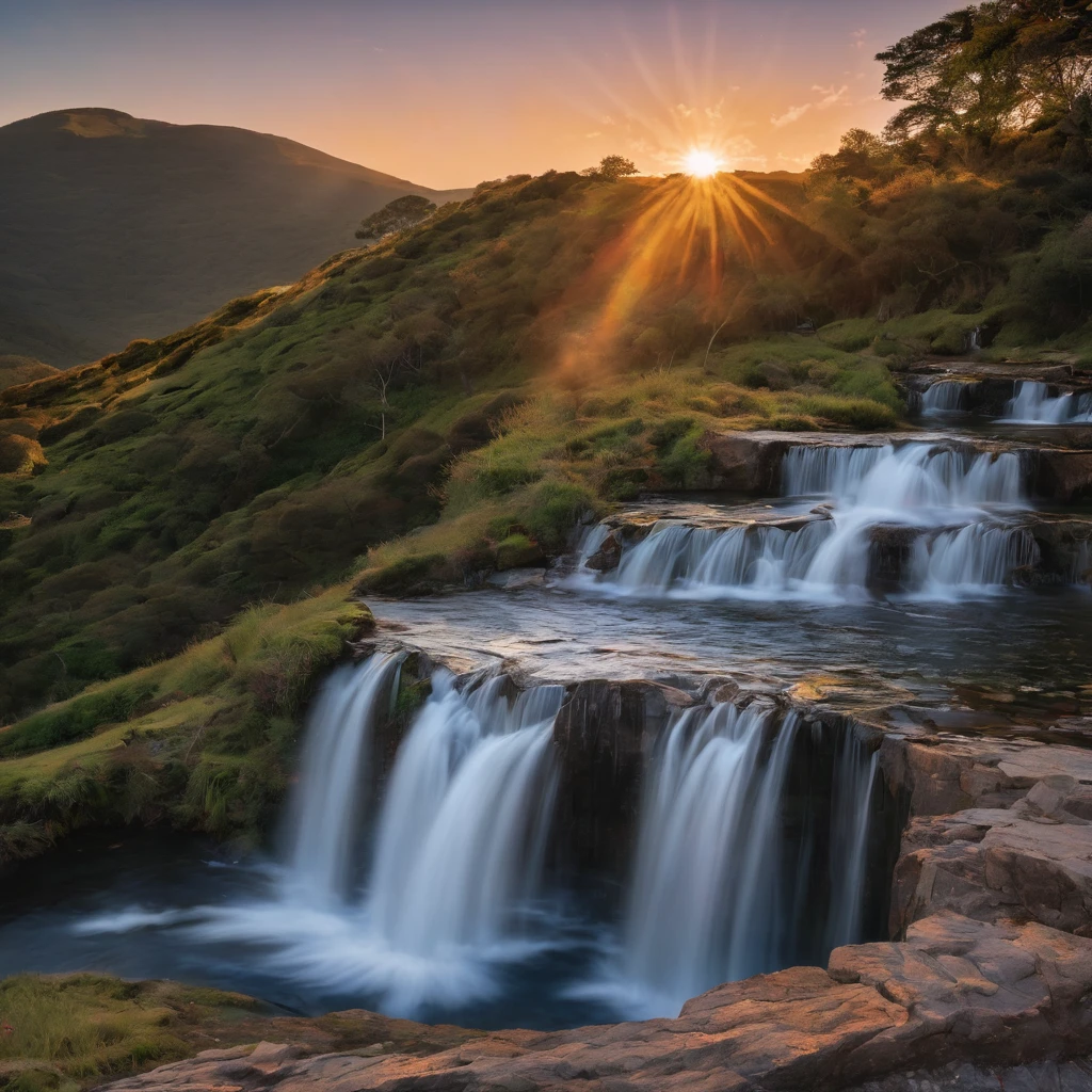 Waterfall at sunset