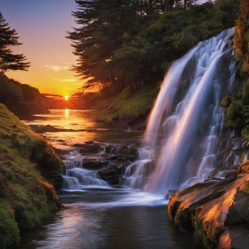 Waterfall at sunset