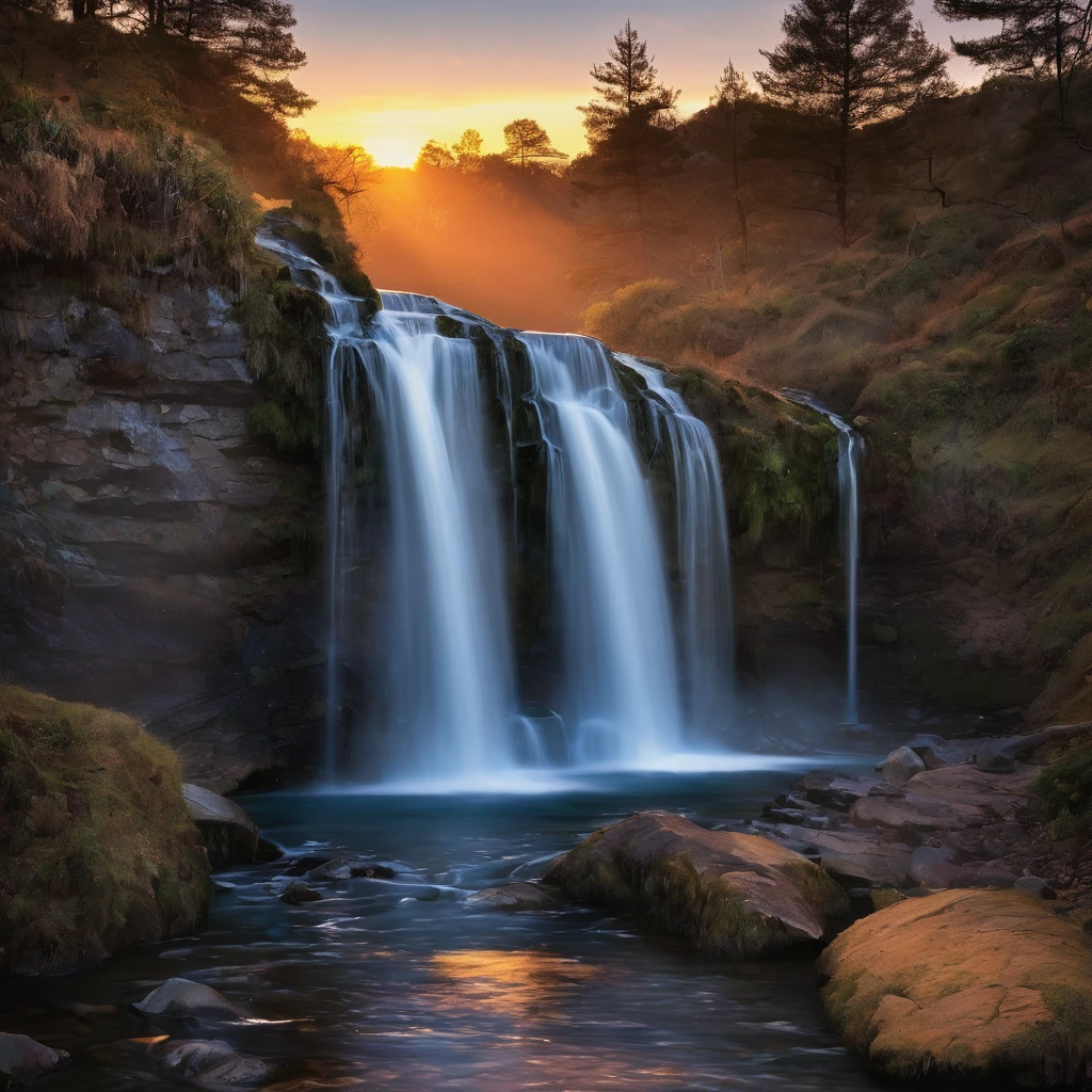 Waterfall at sunset