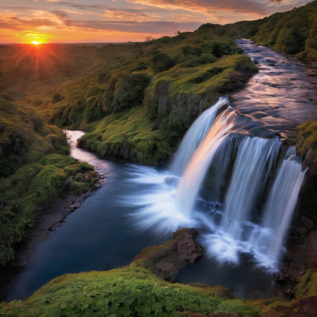 Waterfall at sunset