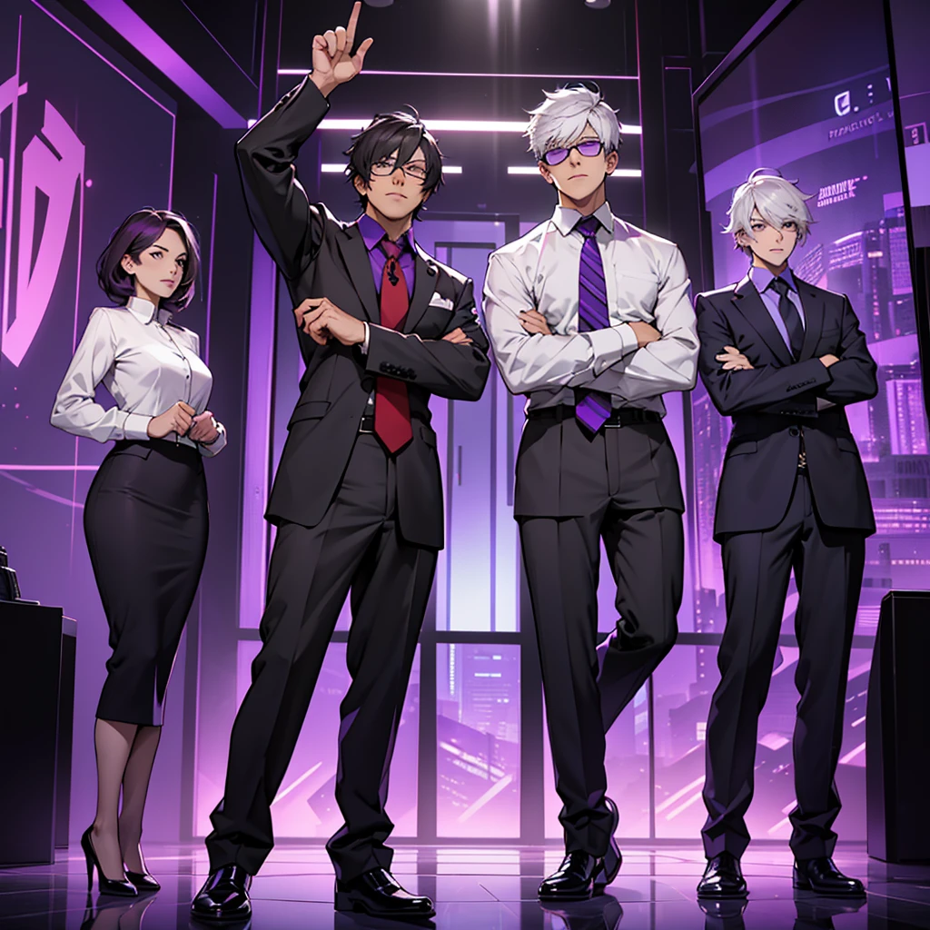 In one image divided into four sections, an architect male, a logician female, a commander female, and a debater male appear, each in distinctive poses against a unified backdrop with shades of purple.