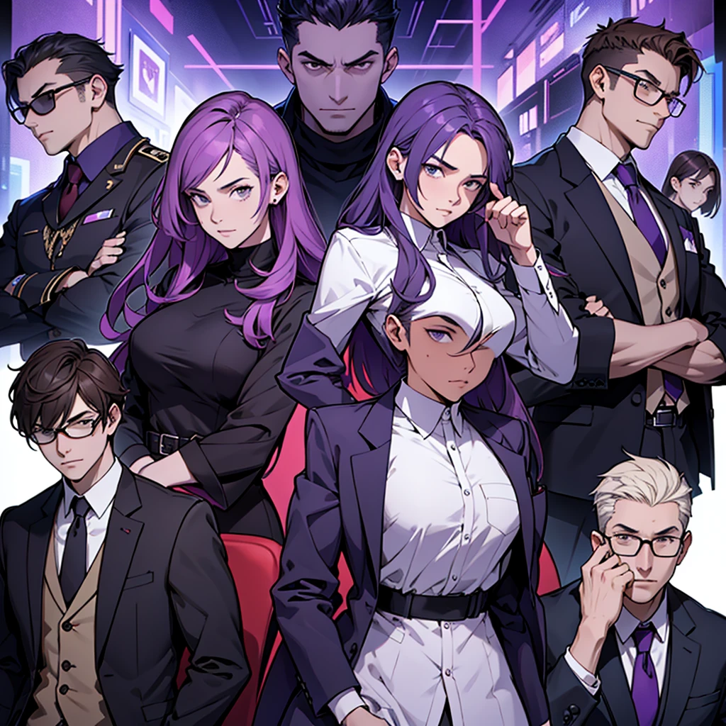 In one image divided into four sections, an architect male, a logician female, a commander female, and a debater male appear, each in distinctive poses against a unified backdrop with shades of purple.