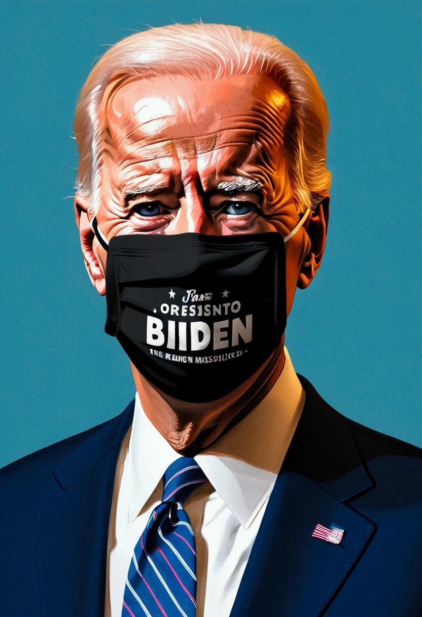 This Gerald Scarf caricature of Joe Biden wearing a face mask captures the president in a state of confusion, playing in the "joe soñoliento" nickname. The exaggerated features and dark color palette add a layer of satire to the public discourse surrounding his presidency...