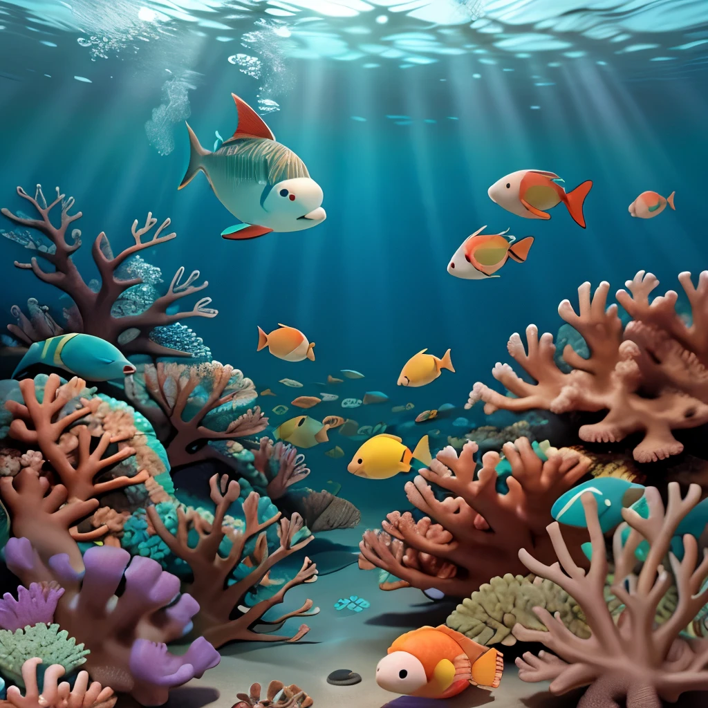 In the sea、、((swim))、((Realistic multiple coral reefs))